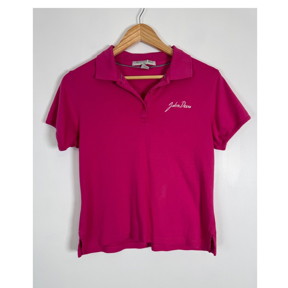 Farmcore John Deere Womens Small Polo Shirt Magenta Pink Pima Cotton Embroidered